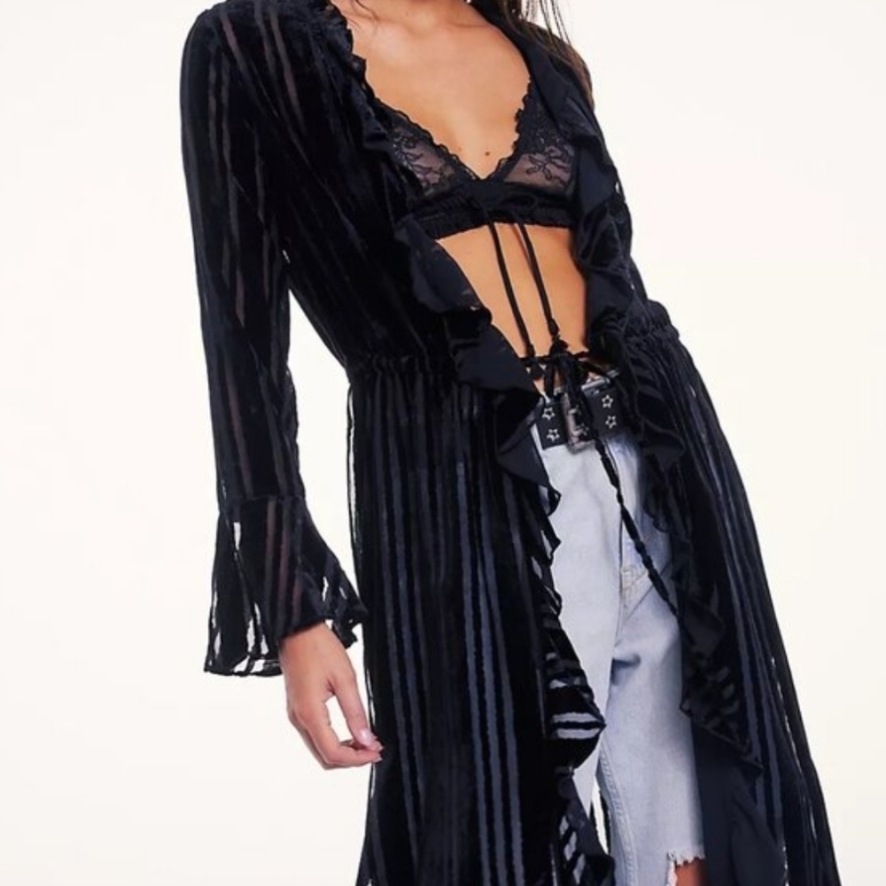 Free People Dolly Duster Black Velvet with Ruffle Trim